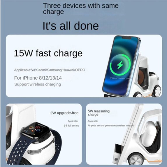 DriveDock™ Pro Hub – 3-in-1 Wireless Charger with Alarm Clock & Ambient Light | Fast Charging Dock for Phone, AirPods & Apple Watch