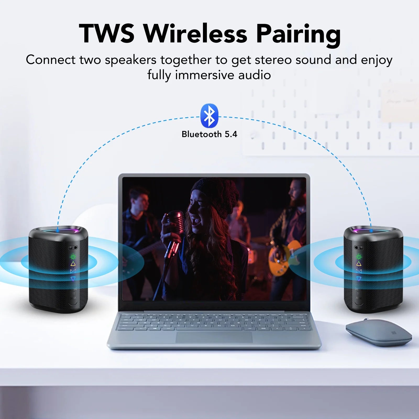 Portable Bluetooth Speaker with Lights, Powerful Crystal Clear Sound, IPX7 Waterproof, All Day Playtime, Aux&Tf-Card Input, Bluetooth 5.3, TWS Paring, Small Wireless Speaker for Outdoor, Gift Ideas
