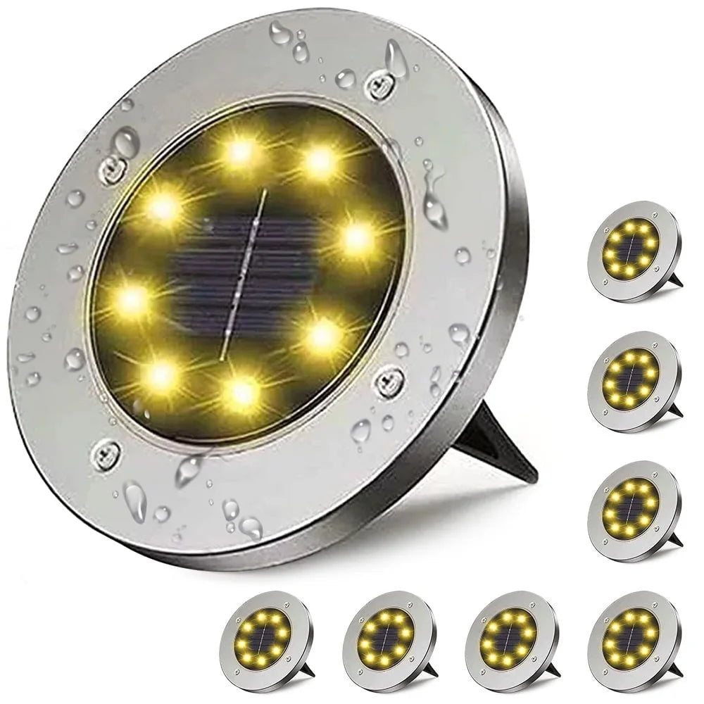 8 Pack Solar Ground Lights 8 LED Solar Lights Outdoor Solar Powered Garden Lights Waterproof In-Ground Disk Lights for Patio Pathway Garden Lawn Yard Driveway Deck Walkway