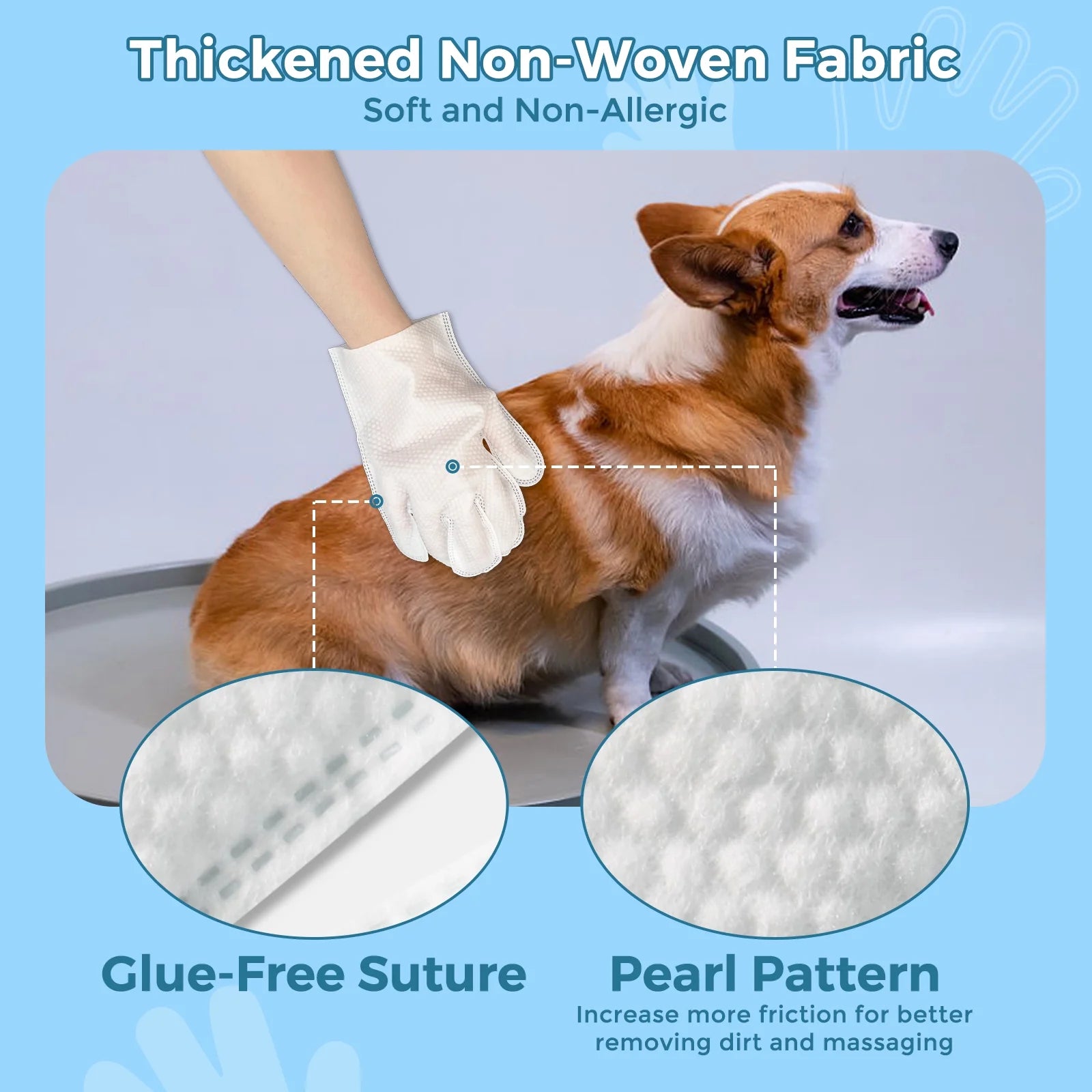 "Pet Bathing Wipes for Dogs & Cats, Cleaning & Deodorizing Grooming Gloves, Nourish Fur Glove Wipes for Daily Care and Traveling, Rinse Free，6 Pcs"