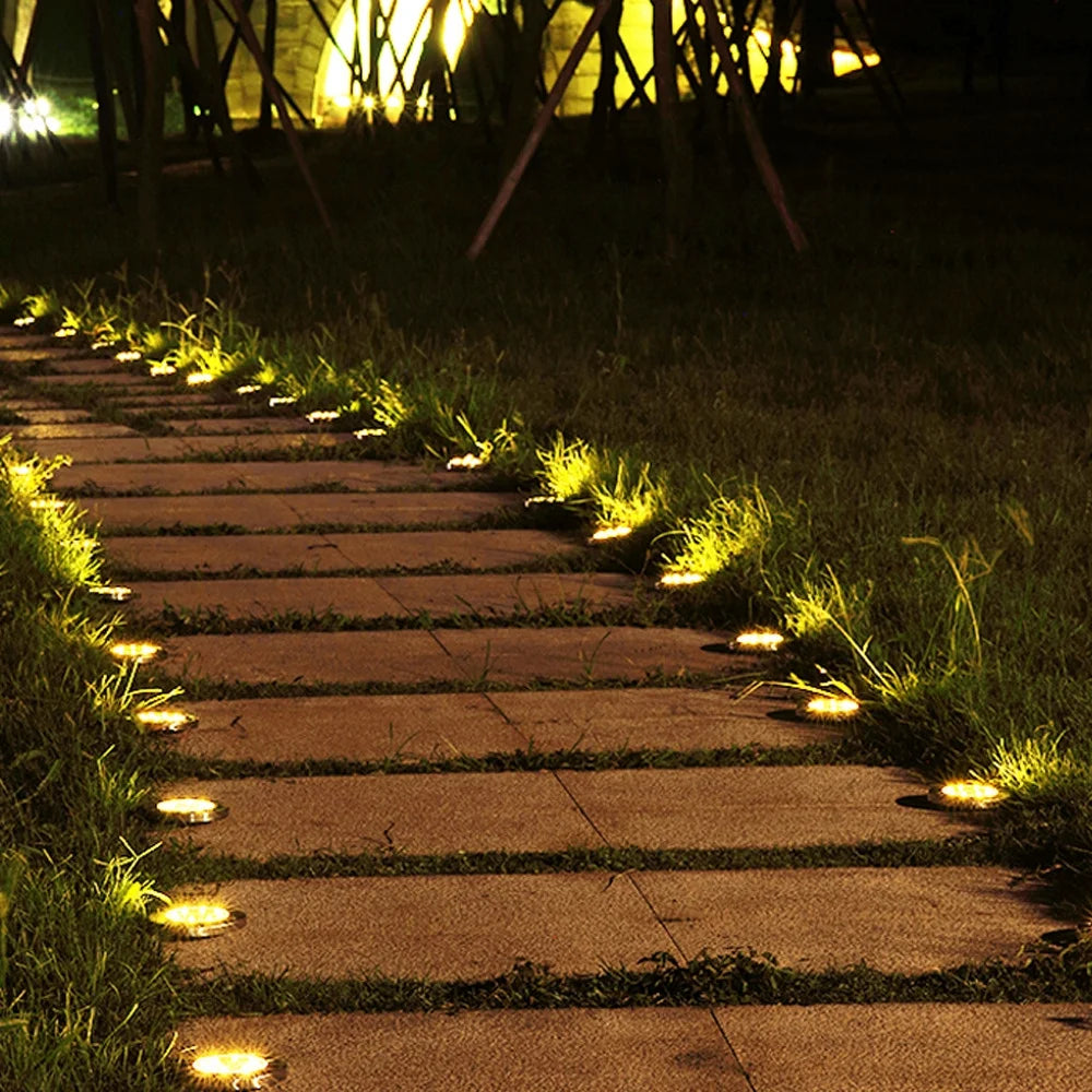 8 Pack Solar Ground Lights 8 LED Solar Lights Outdoor Solar Powered Garden Lights Waterproof In-Ground Disk Lights for Patio Pathway Garden Lawn Yard Driveway Deck Walkway