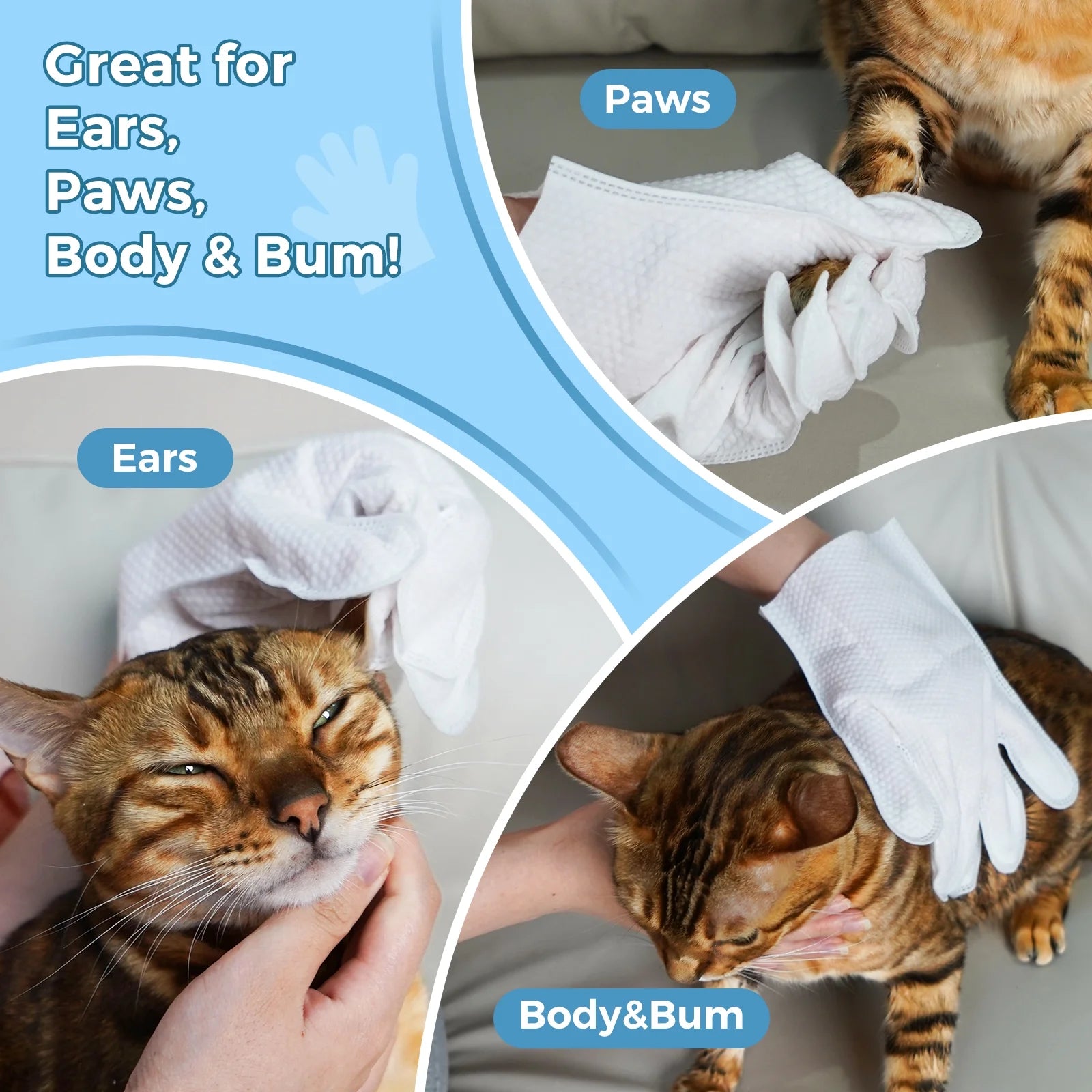 "Pet Bathing Wipes for Dogs & Cats, Cleaning & Deodorizing Grooming Gloves, Nourish Fur Glove Wipes for Daily Care and Traveling, Rinse Free，6 Pcs"