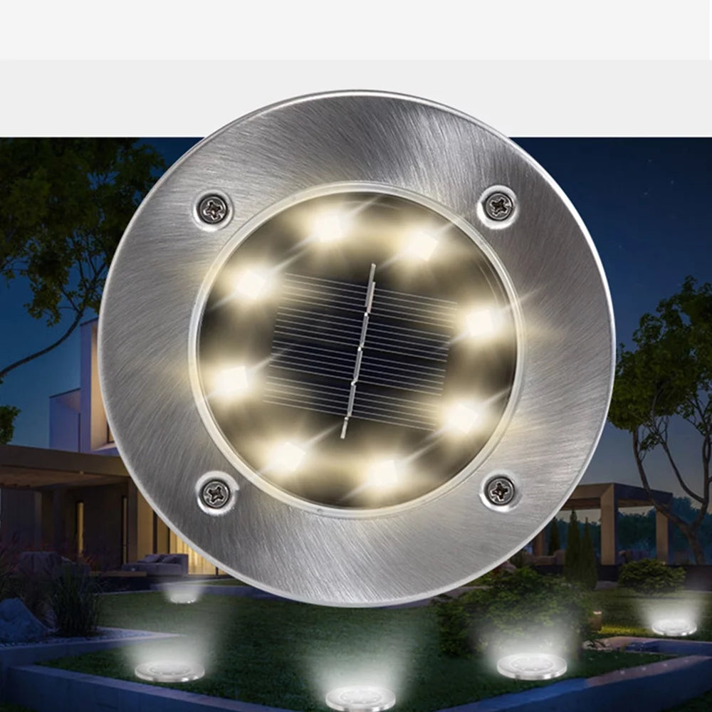 8 Pack Solar Ground Lights 8 LED Solar Lights Outdoor Solar Powered Garden Lights Waterproof In-Ground Disk Lights for Patio Pathway Garden Lawn Yard Driveway Deck Walkway