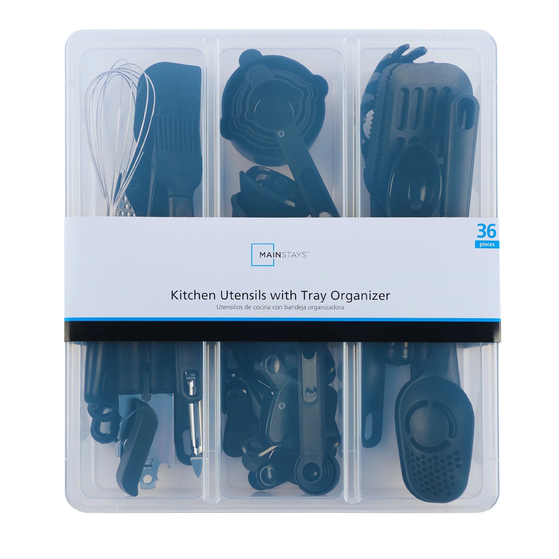 36 Piece Kitchen Gadget Set with Kitchen Cooking Utensils, and Drawer Organizer, Black