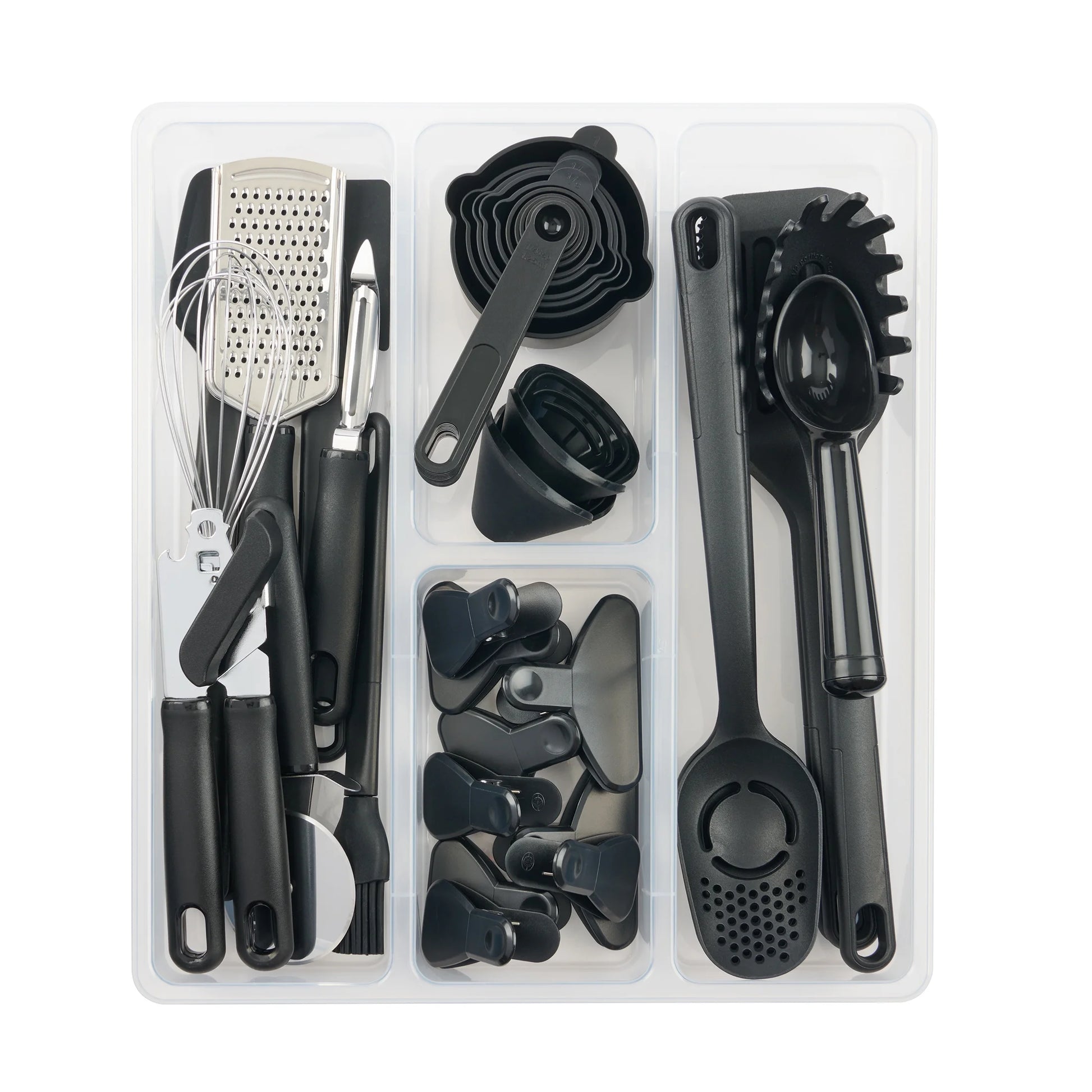 36 Piece Kitchen Gadget Set with Kitchen Cooking Utensils, and Drawer Organizer, Black