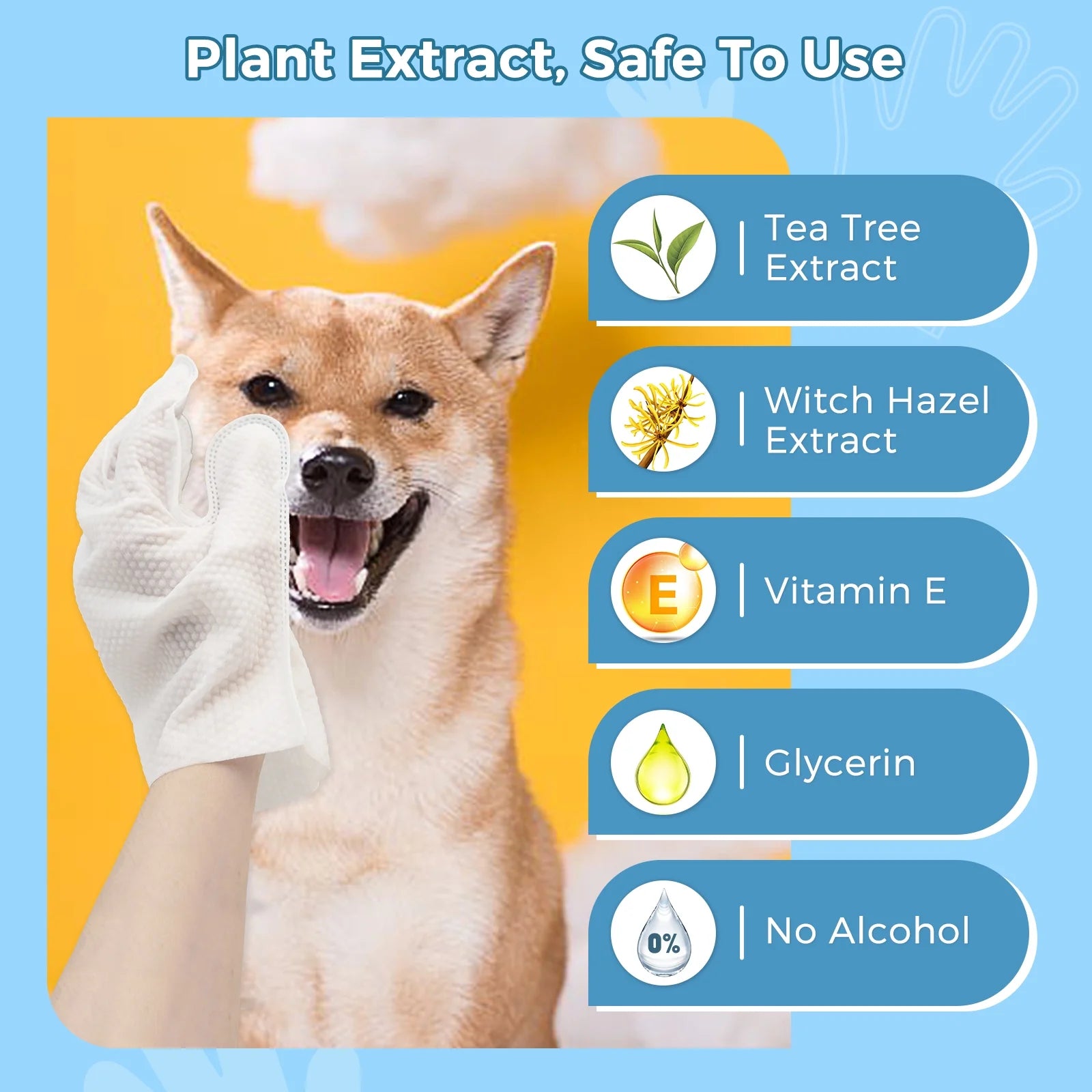 "Pet Bathing Wipes for Dogs & Cats, Cleaning & Deodorizing Grooming Gloves, Nourish Fur Glove Wipes for Daily Care and Traveling, Rinse Free，6 Pcs"
