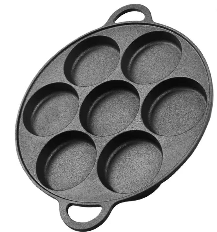 EggCraft™ 7-Slot Skillet – Aluminum Egg & Burger Mold Pan with Heat-Resistant Handle, Ideal for Quick Breakfasts, Gas & Ceramic Stoves