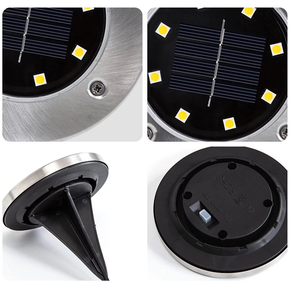 8 Pack Solar Ground Lights 8 LED Solar Lights Outdoor Solar Powered Garden Lights Waterproof In-Ground Disk Lights for Patio Pathway Garden Lawn Yard Driveway Deck Walkway
