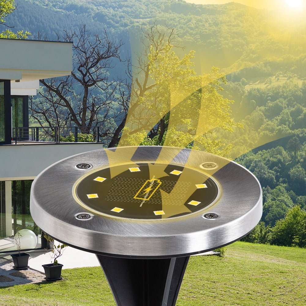 8 Pack Solar Ground Lights 8 LED Solar Lights Outdoor Solar Powered Garden Lights Waterproof In-Ground Disk Lights for Patio Pathway Garden Lawn Yard Driveway Deck Walkway