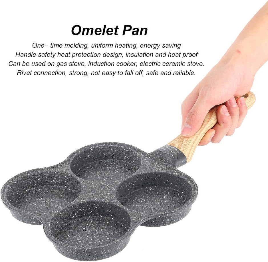 4-Hole Egg Frying Pan 4- Pan Non-Stick Frying Pan 4-Cup Egg Frying Pan Stone Coating Egg Cooker Pan Compatible with All Heat Sources,For Egg Burger/Breakfast Pancake