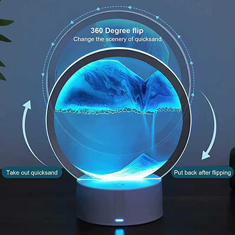 LED RGB Sandscape Lamp 3D Moving Sand Art Frame Night Light with 16 Colors Hourglass Light 3D Deep Sea Display with Remote