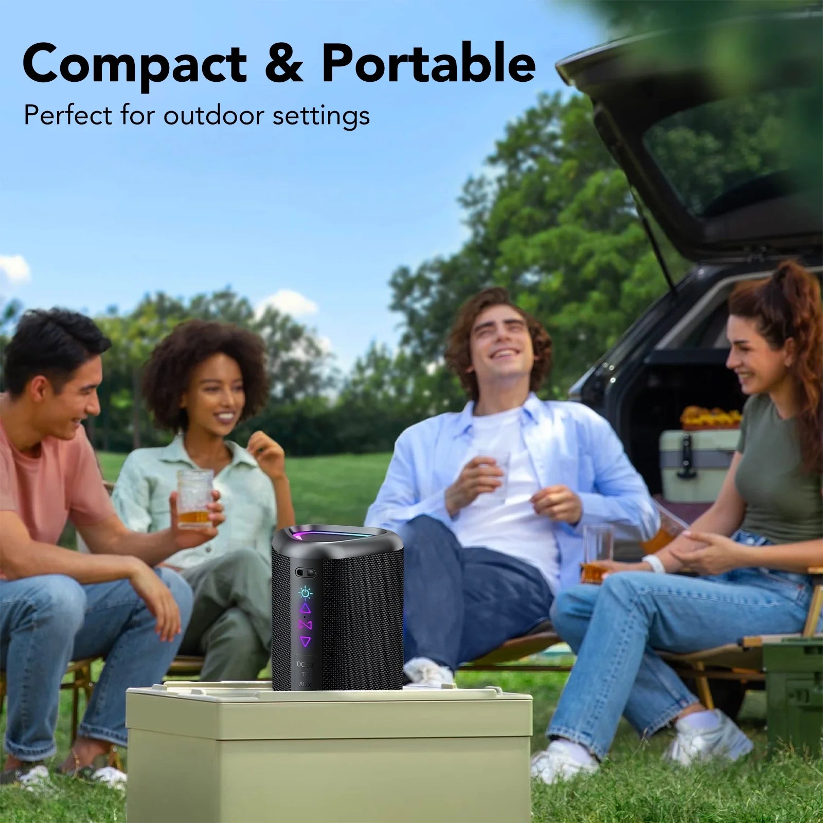 Portable Bluetooth Speaker with Lights, Powerful Crystal Clear Sound, IPX7 Waterproof, All Day Playtime, Aux&Tf-Card Input, Bluetooth 5.3, TWS Paring, Small Wireless Speaker for Outdoor, Gift Ideas