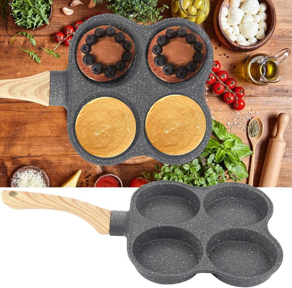 4-Hole Egg Frying Pan 4- Pan Non-Stick Frying Pan 4-Cup Egg Frying Pan Stone Coating Egg Cooker Pan Compatible with All Heat Sources,For Egg Burger/Breakfast Pancake