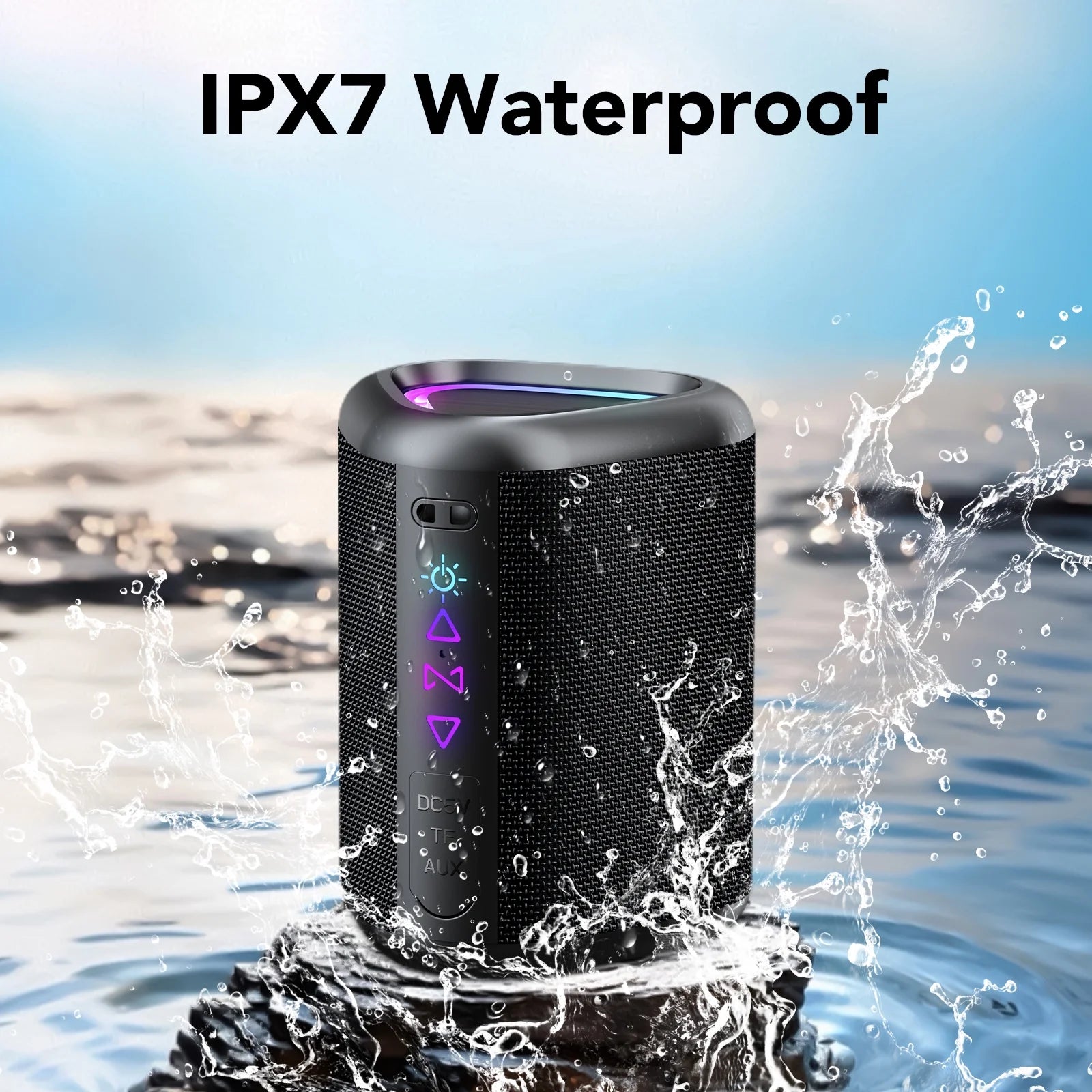 Portable Bluetooth Speaker with Lights, Powerful Crystal Clear Sound, IPX7 Waterproof, All Day Playtime, Aux&Tf-Card Input, Bluetooth 5.3, TWS Paring, Small Wireless Speaker for Outdoor, Gift Ideas