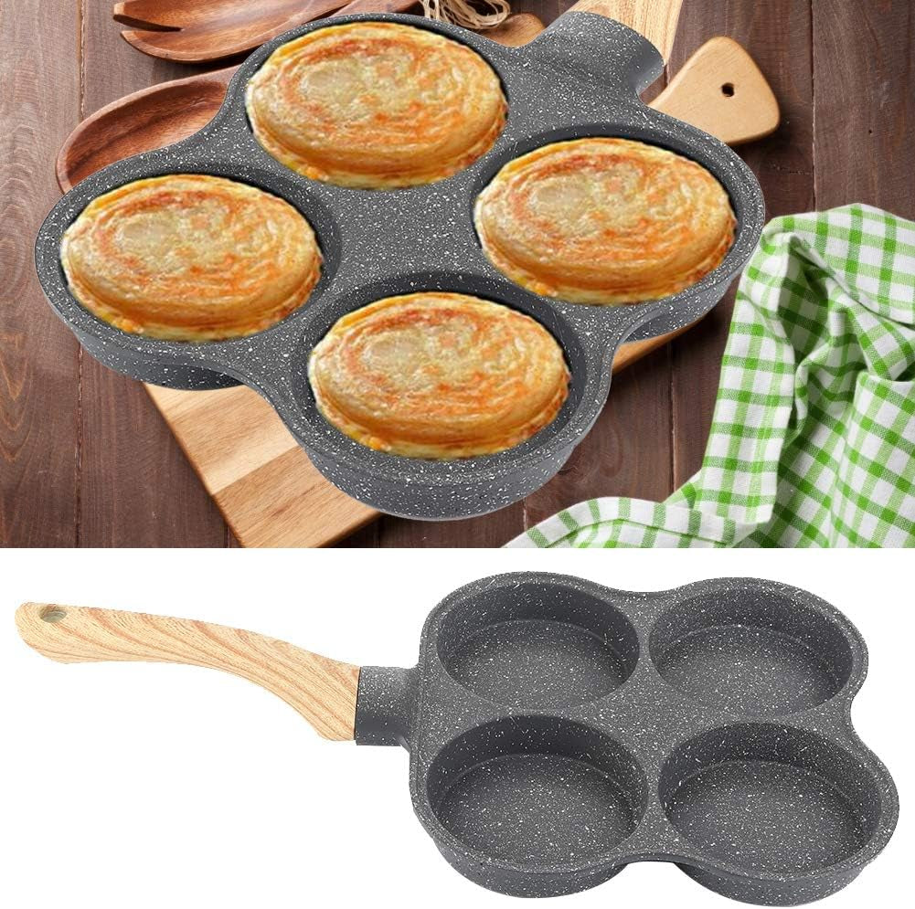 4-Hole Egg Frying Pan 4- Pan Non-Stick Frying Pan 4-Cup Egg Frying Pan Stone Coating Egg Cooker Pan Compatible with All Heat Sources,For Egg Burger/Breakfast Pancake