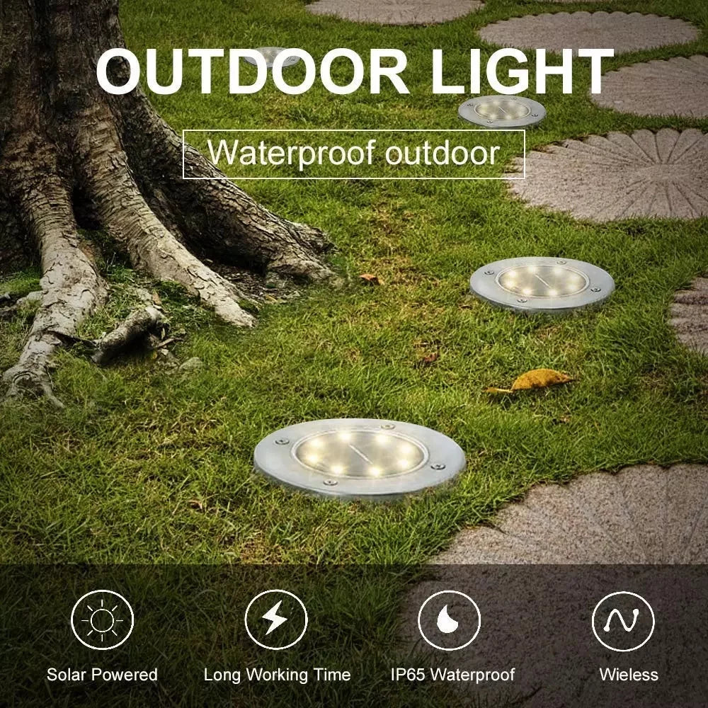 8 Pack Solar Ground Lights 8 LED Solar Lights Outdoor Solar Powered Garden Lights Waterproof In-Ground Disk Lights for Patio Pathway Garden Lawn Yard Driveway Deck Walkway