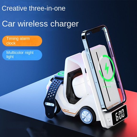 DriveDock™ Pro Hub – 3-in-1 Wireless Charger with Alarm Clock & Ambient Light | Fast Charging Dock for Phone, AirPods & Apple Watch