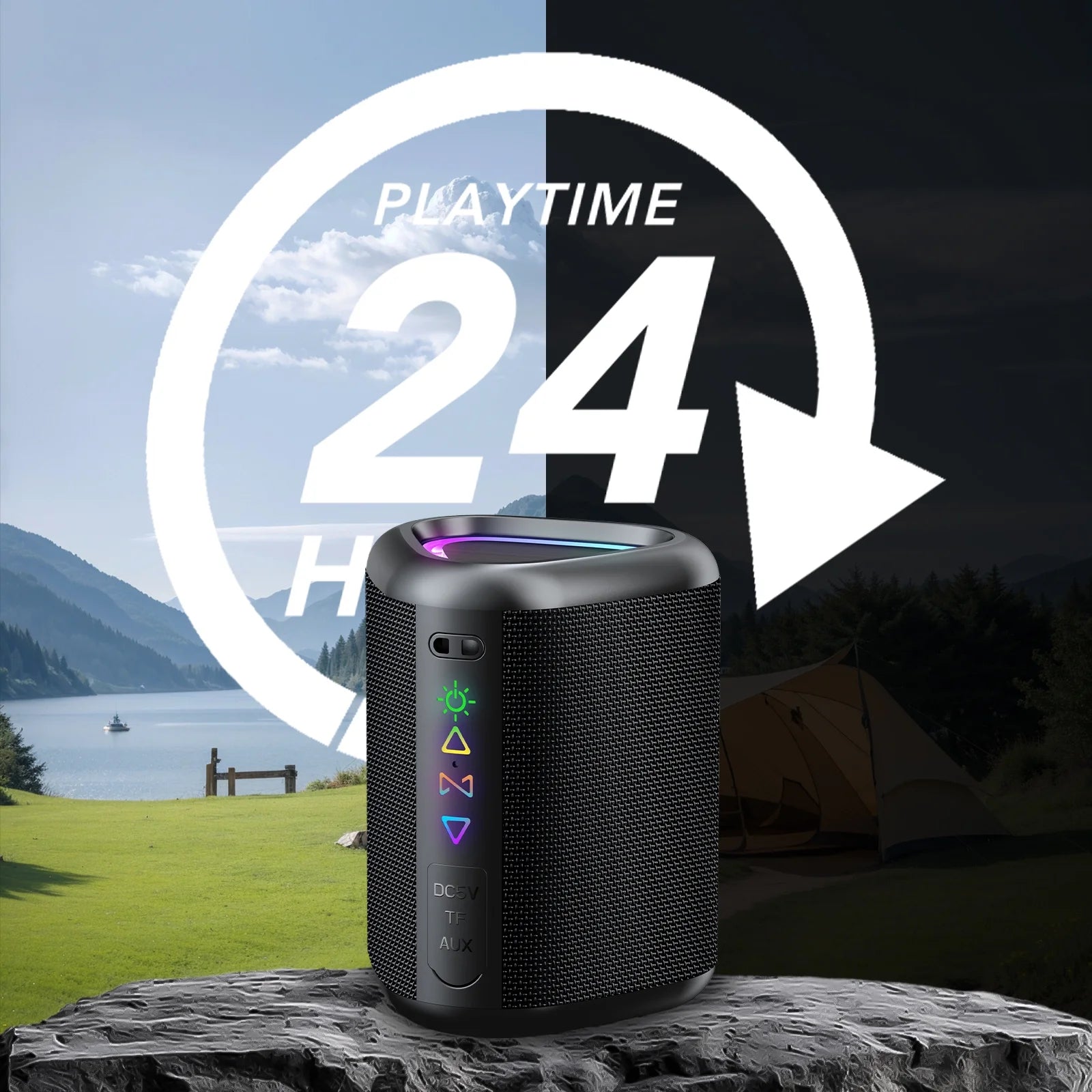 Portable Bluetooth Speaker with Lights, Powerful Crystal Clear Sound, IPX7 Waterproof, All Day Playtime, Aux&Tf-Card Input, Bluetooth 5.3, TWS Paring, Small Wireless Speaker for Outdoor, Gift Ideas