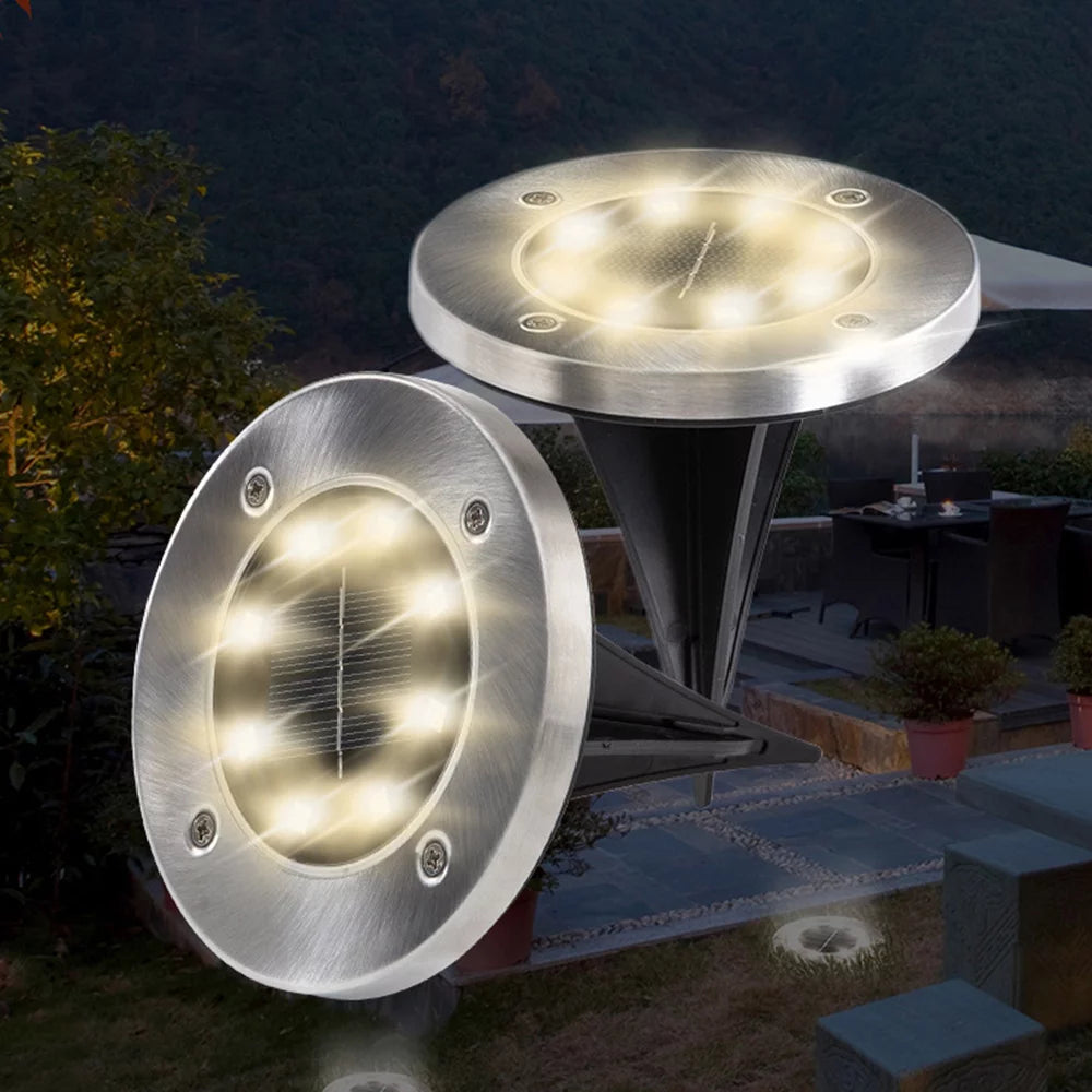 8 Pack Solar Ground Lights 8 LED Solar Lights Outdoor Solar Powered Garden Lights Waterproof In-Ground Disk Lights for Patio Pathway Garden Lawn Yard Driveway Deck Walkway