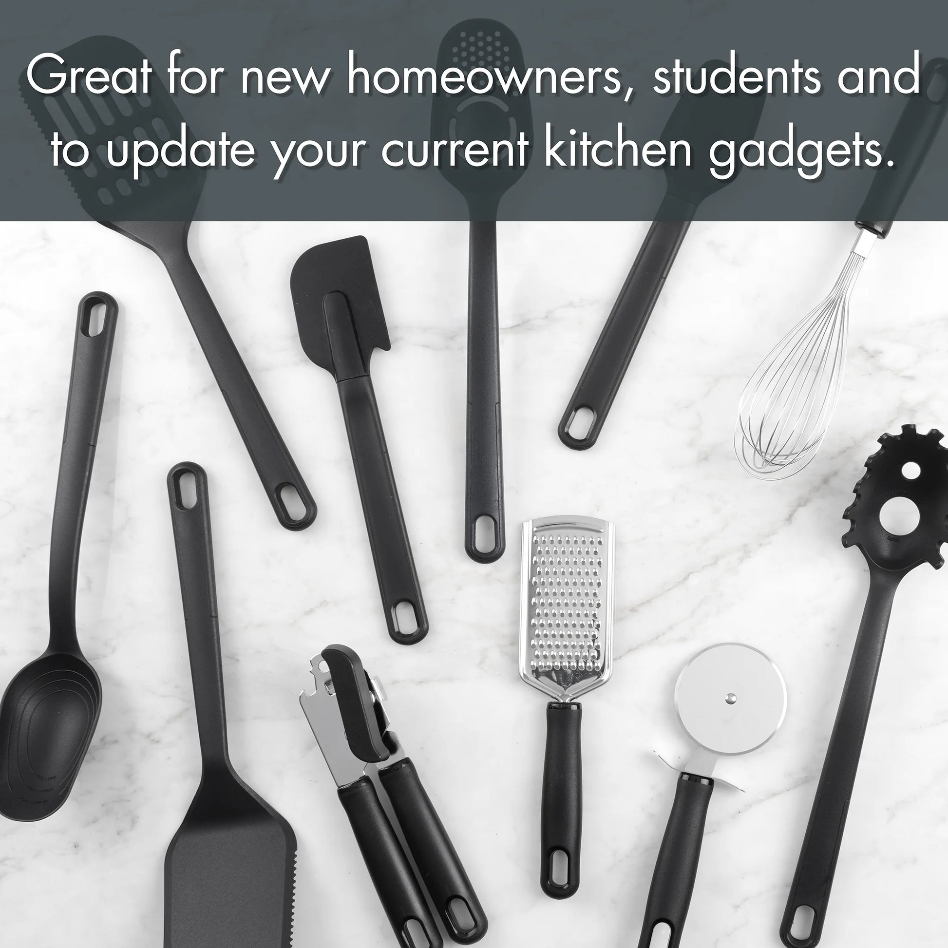 36 Piece Kitchen Gadget Set with Kitchen Cooking Utensils, and Drawer Organizer, Black