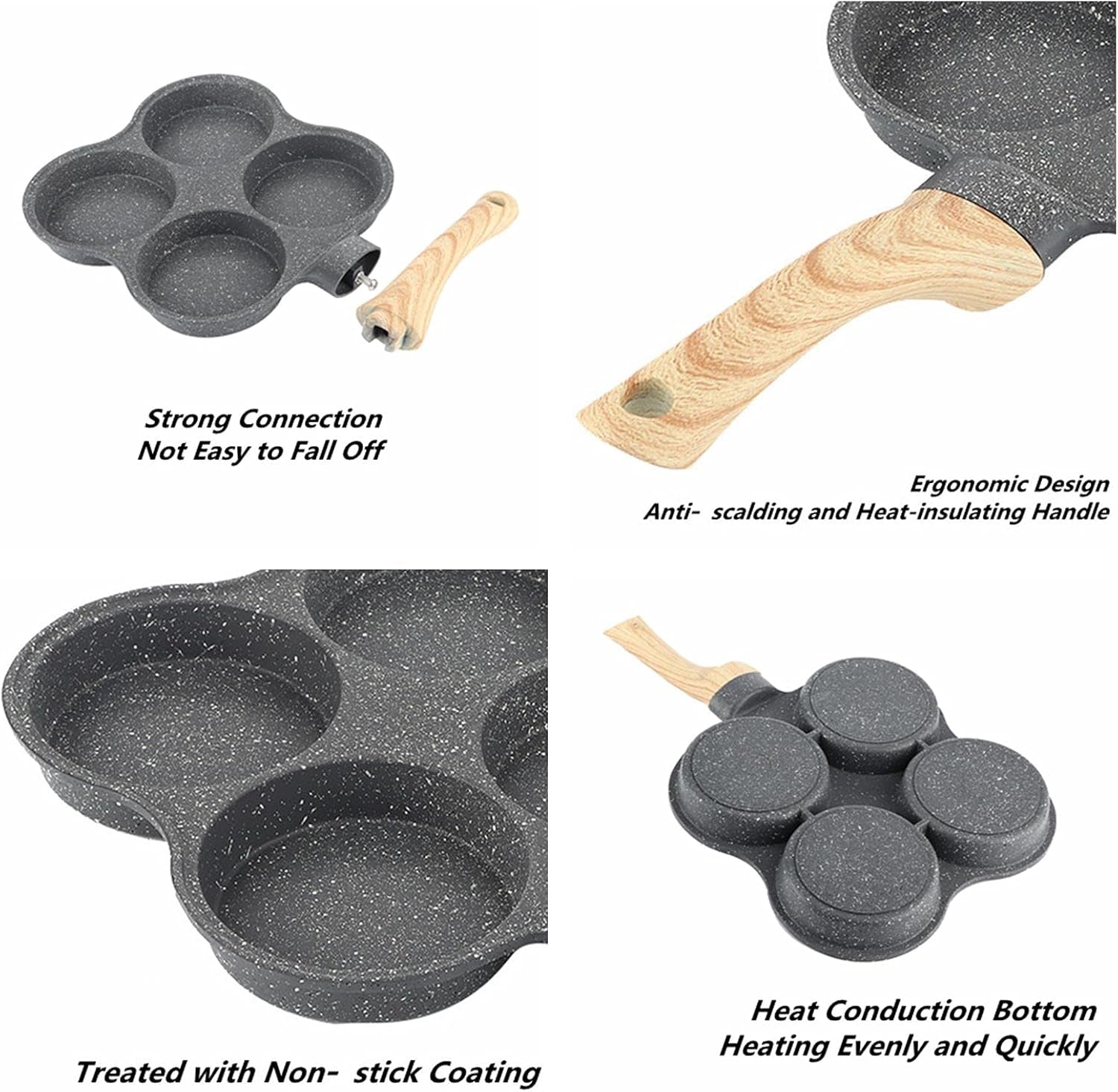 4-Hole Egg Frying Pan 4- Pan Non-Stick Frying Pan 4-Cup Egg Frying Pan Stone Coating Egg Cooker Pan Compatible with All Heat Sources,For Egg Burger/Breakfast Pancake